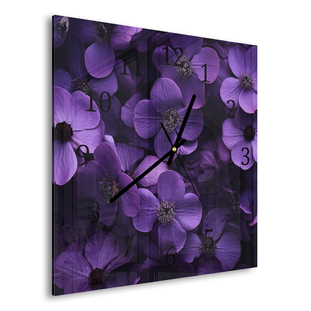 Wandklok 30x30 - Gehard Glas - Paarse Bloemen