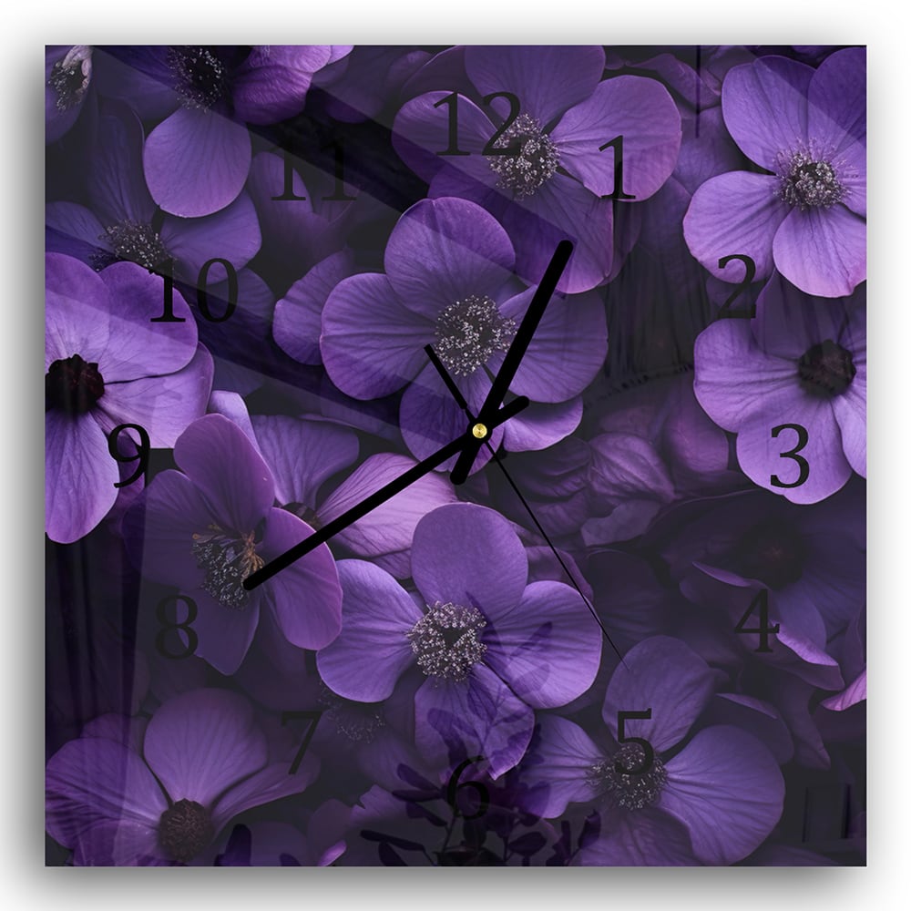 Wandklok 30x30 - Gehard Glas - Paarse Bloemen