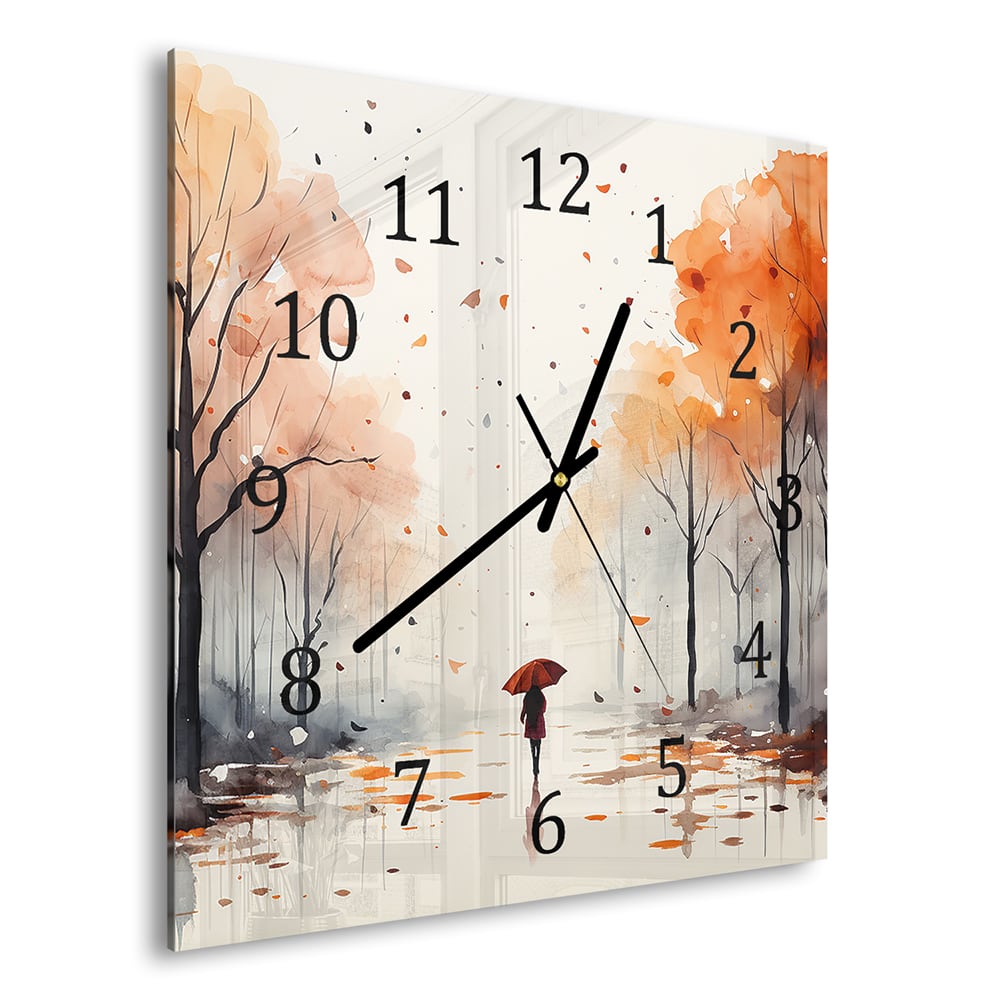 Wandklok 30x30 - Gehard Glas - Waterverf Schilderij van Herfst Park