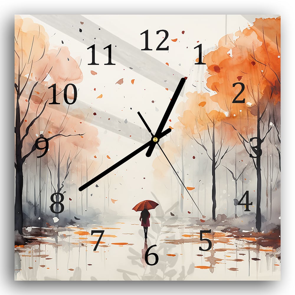 Wandklok 30x30 - Gehard Glas - Waterverf Schilderij van Herfst Park