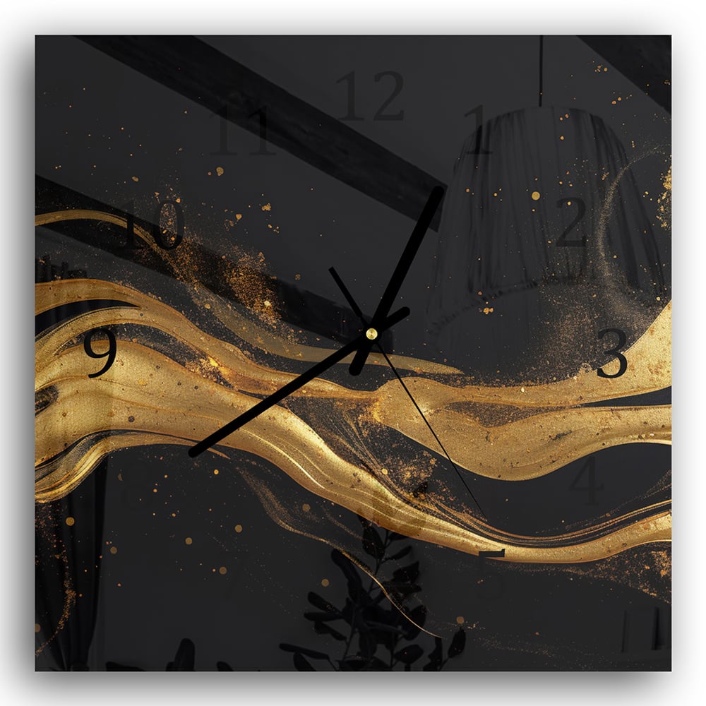 Wandklok 30x30 - Gehard Glas - Abstracte luxe goud-zwart achtergrond