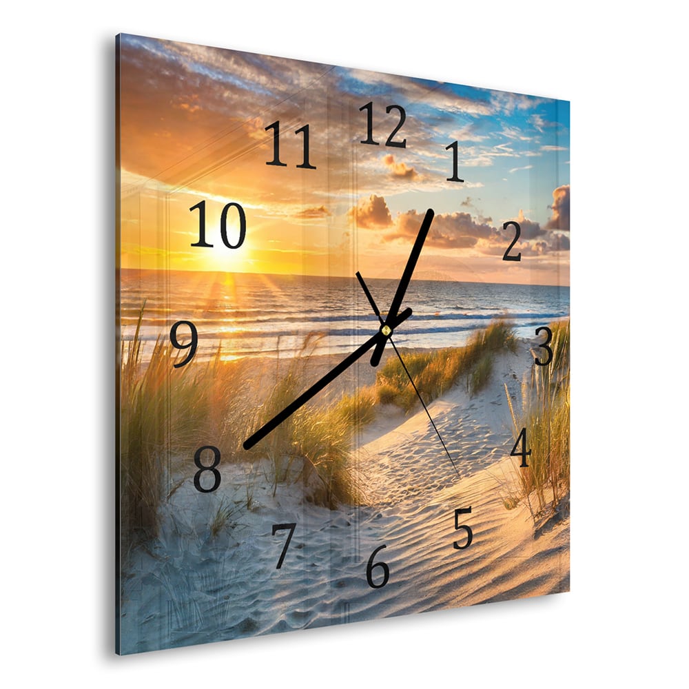 Wandklok 30x30 - Gehard Glas - Zonsondergang bij Duinen