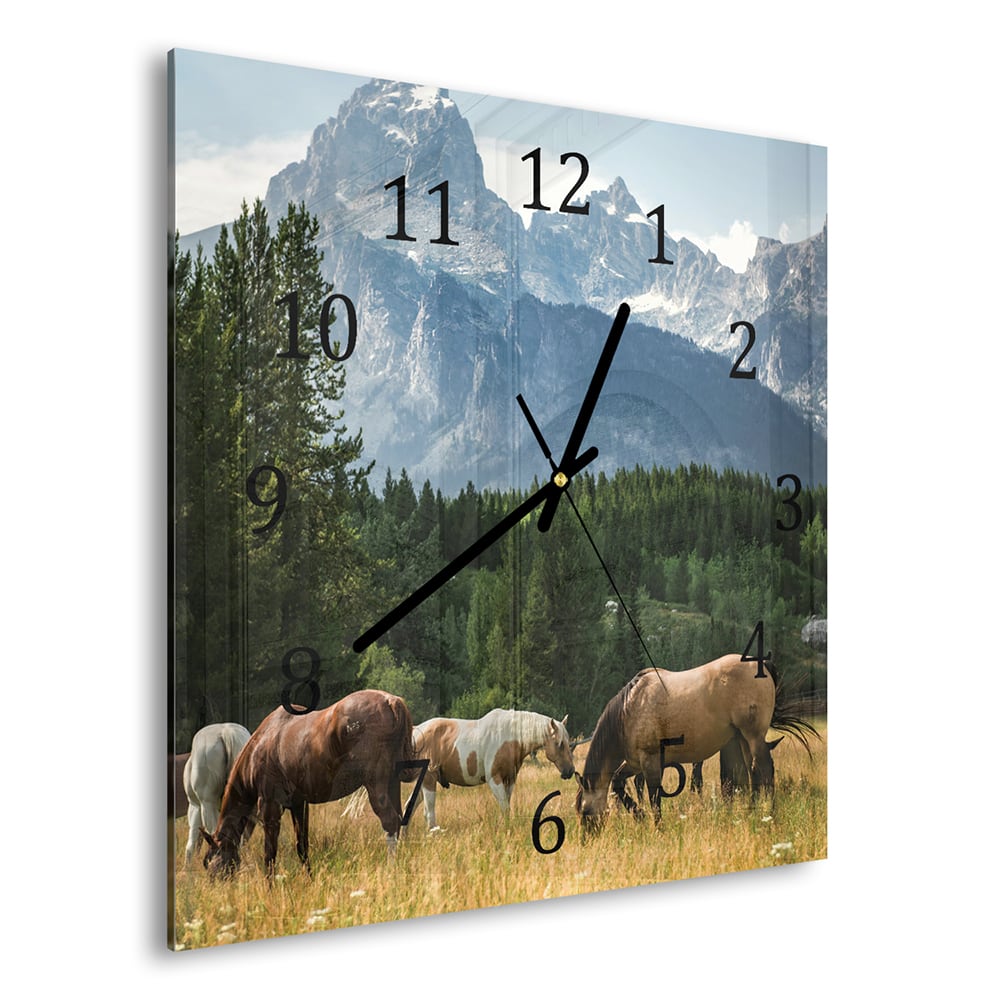 Wandklok 30x30 - Gehard Glas - Grazende Paarden