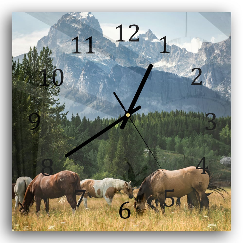 Wandklok 30x30 - Gehard Glas - Grazende Paarden
