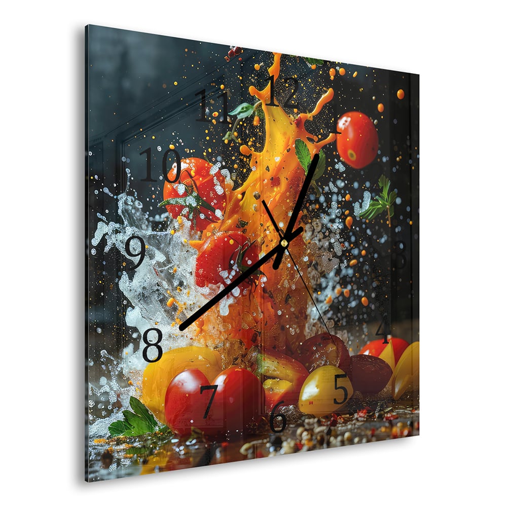 Wandklok 30x30 - Gehard Glas - Groenten Splash