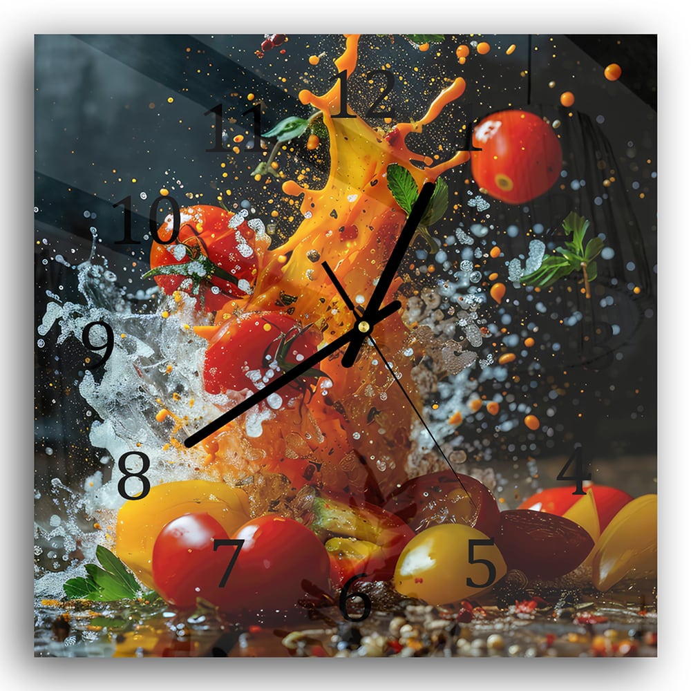 Wandklok 30x30 - Gehard Glas - Groenten Splash