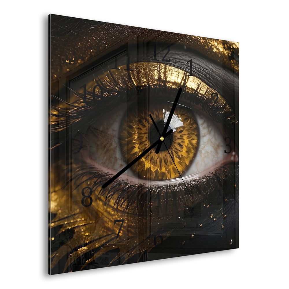 Wandklok 30x30 - Gehard Glas - Zwart en goud oog