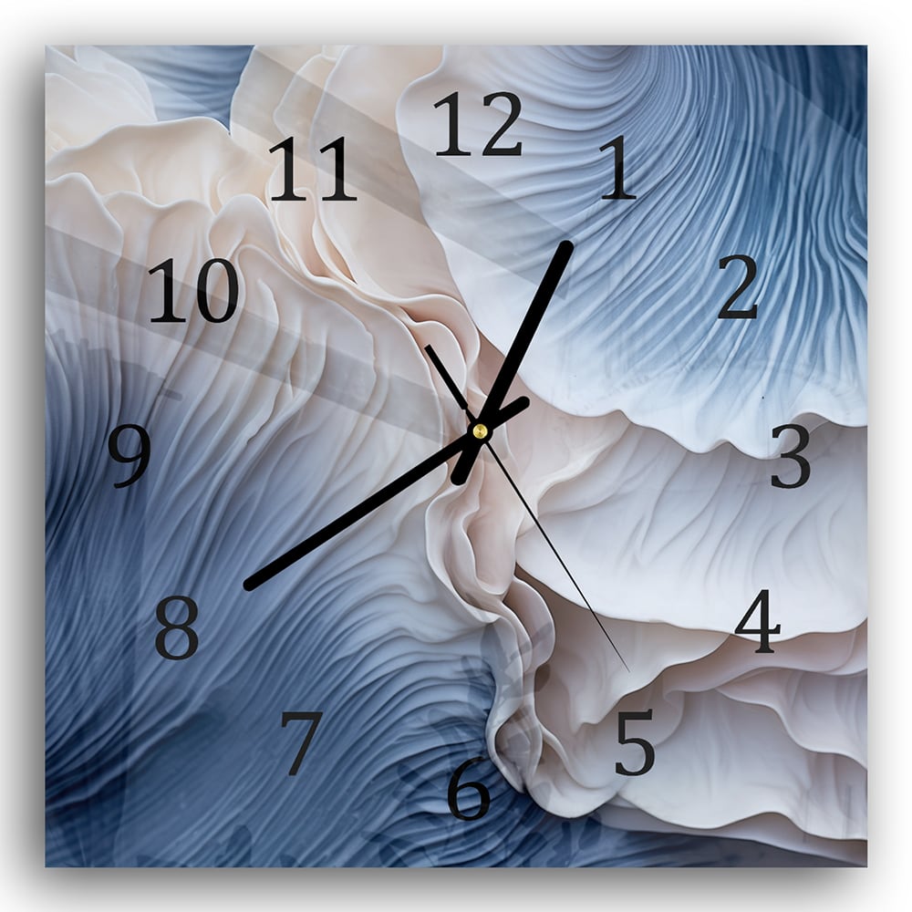 Wandklok 30x30 - Gehard Glas - Blauwe Paddenstoelen Textuur