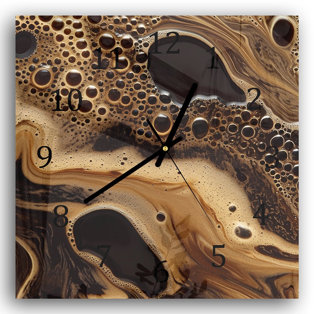 Wandklok 30x30 - Gehard Glas - Vloeibare Koffie Textuur