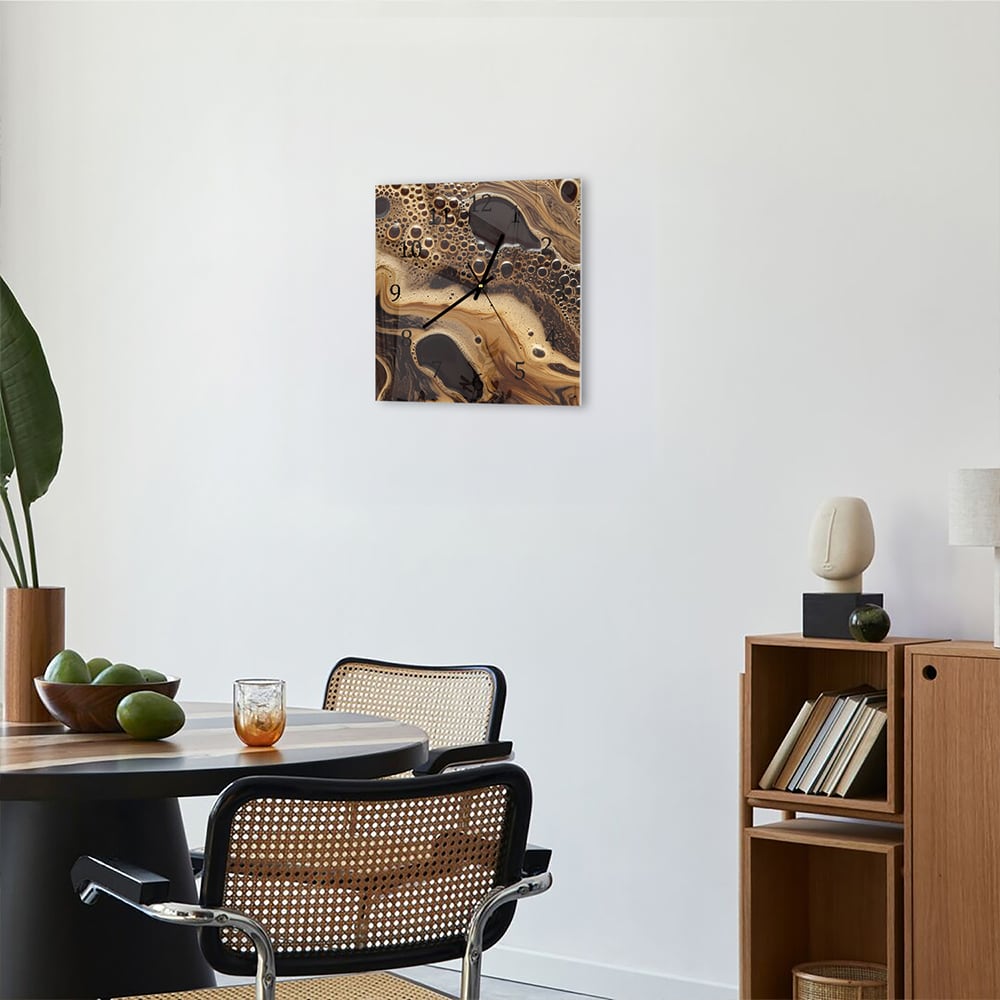 Wandklok 30x30 - Gehard Glas - Vloeibare Koffie Textuur