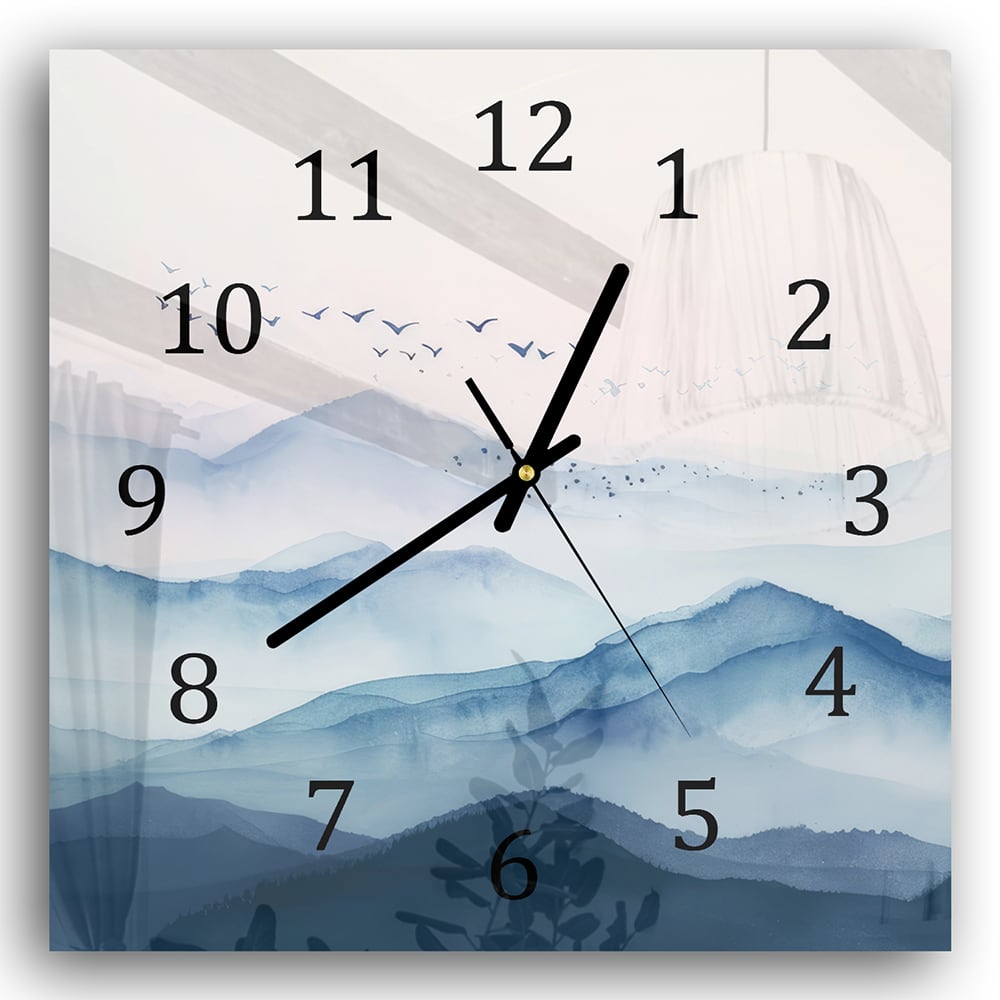 Wandklok 30x30 - Gehard Glas - Waterverf Schilderij Mistige Bergen
