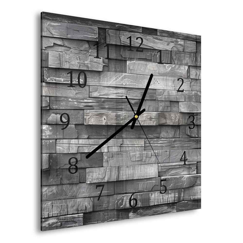 Wandklok 30x30 - Gehard Glas - Stenen Muur Zwart-Wit
