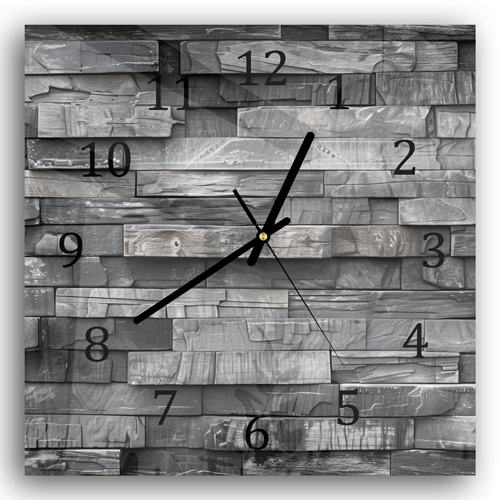Wandklok 30x30 - Gehard Glas - Stenen Muur Zwart-Wit
