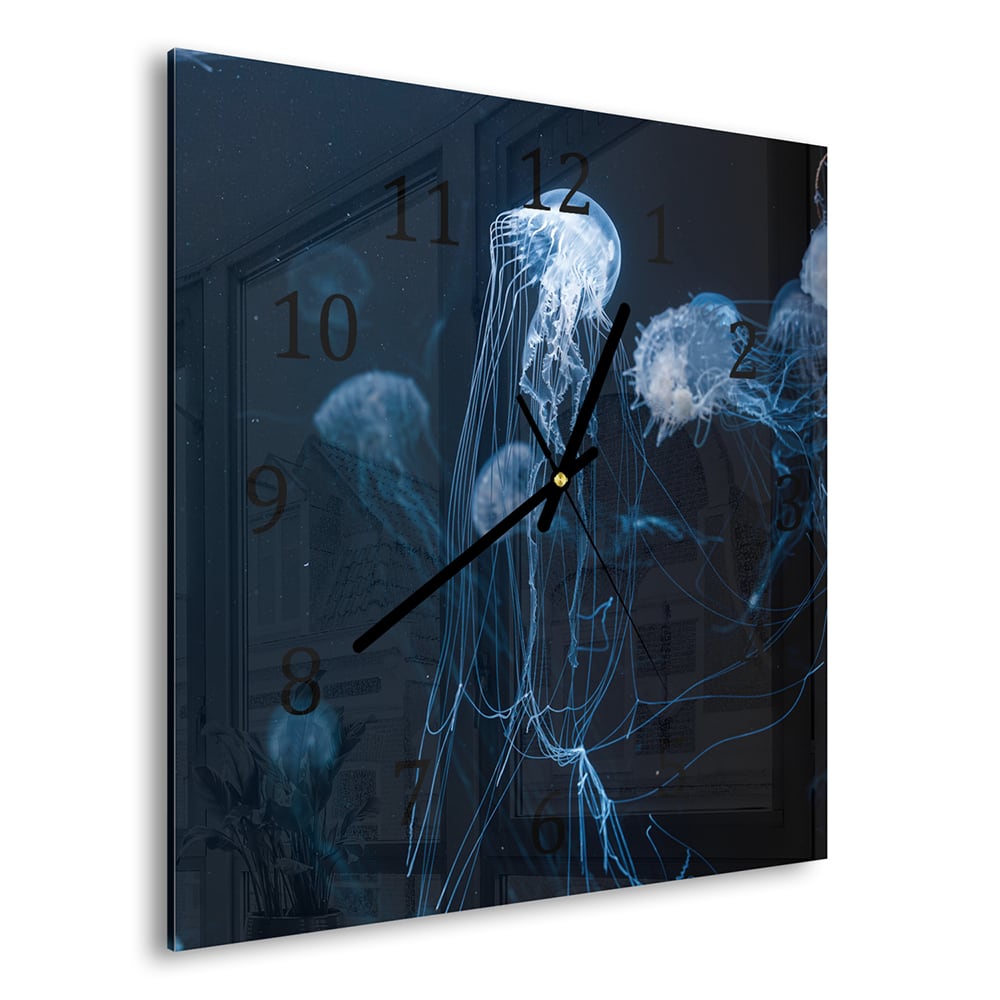 Wandklok 30x30 - Gehard Glas - Blauwe Kwallen
