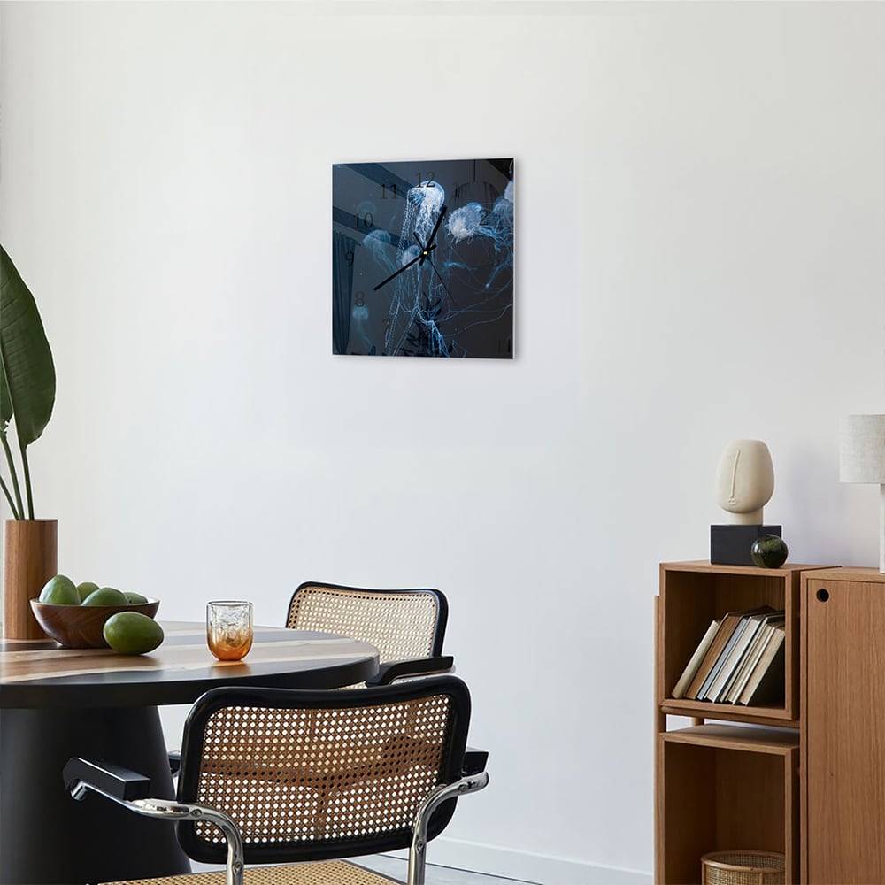 Wandklok 30x30 - Gehard Glas - Blauwe Kwallen