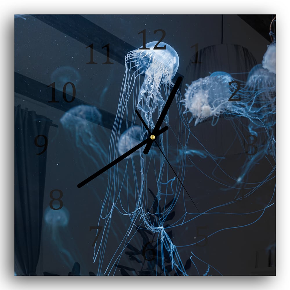 Wandklok 30x30 - Gehard Glas - Blauwe Kwallen