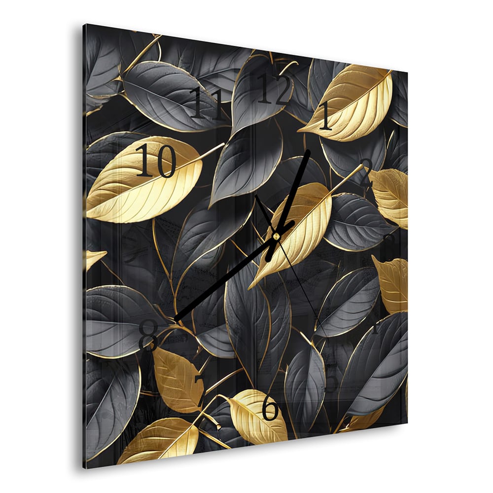 Wandklok 30x30 - Gehard Glas - Goud/Zwart Blader Patroon