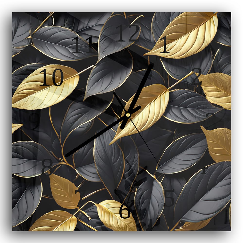 Wandklok 30x30 - Gehard Glas - Goud/Zwart Blader Patroon