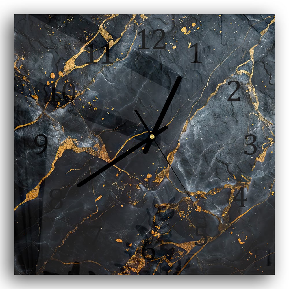 Wandklok 30x30 - Gehard Glas - Vloeiende Kunst Marmer Zwart/Goud