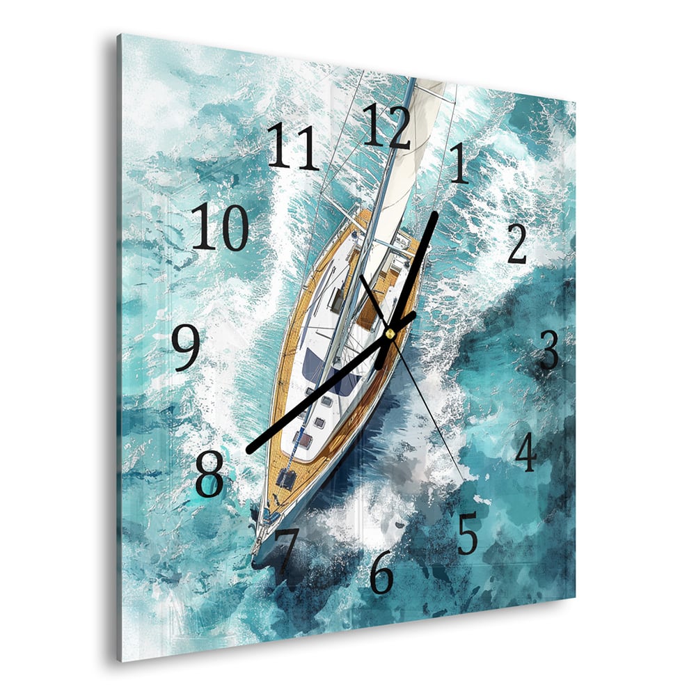 Wandklok 30x30 - Gehard Glas - Waterverf Schilderij Zeilboot