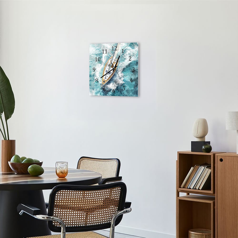 Wandklok 30x30 - Gehard Glas - Waterverf Schilderij Zeilboot