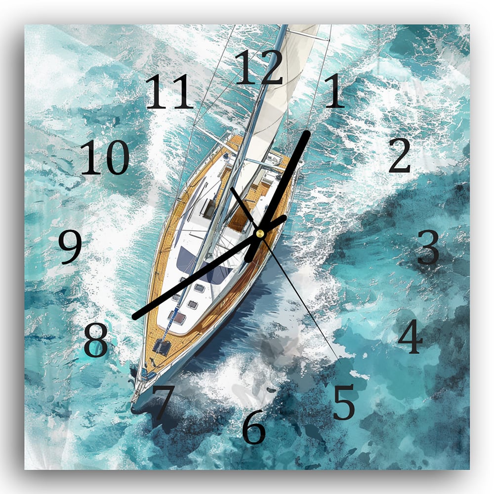 Wandklok 30x30 - Gehard Glas - Waterverf Schilderij Zeilboot