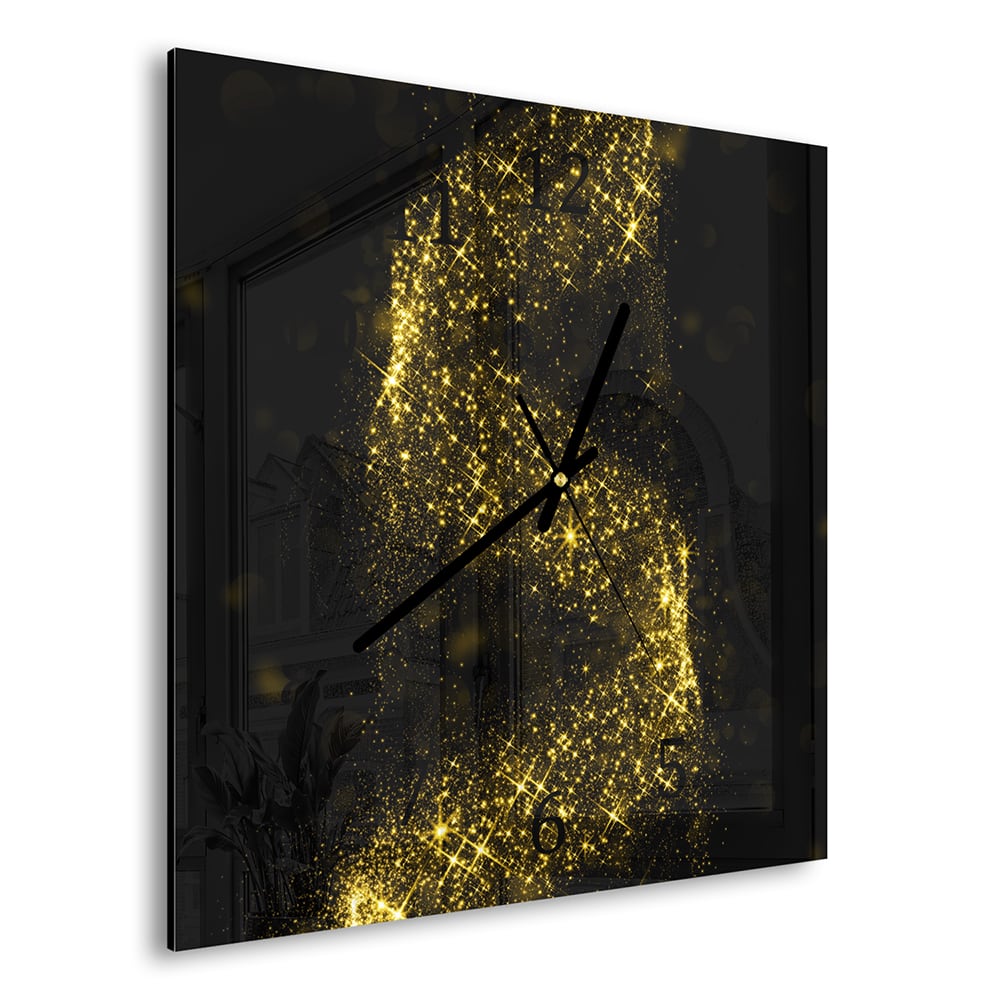 Wandklok 30x30 - Gehard Glas - Gouden Glitter Spiraal