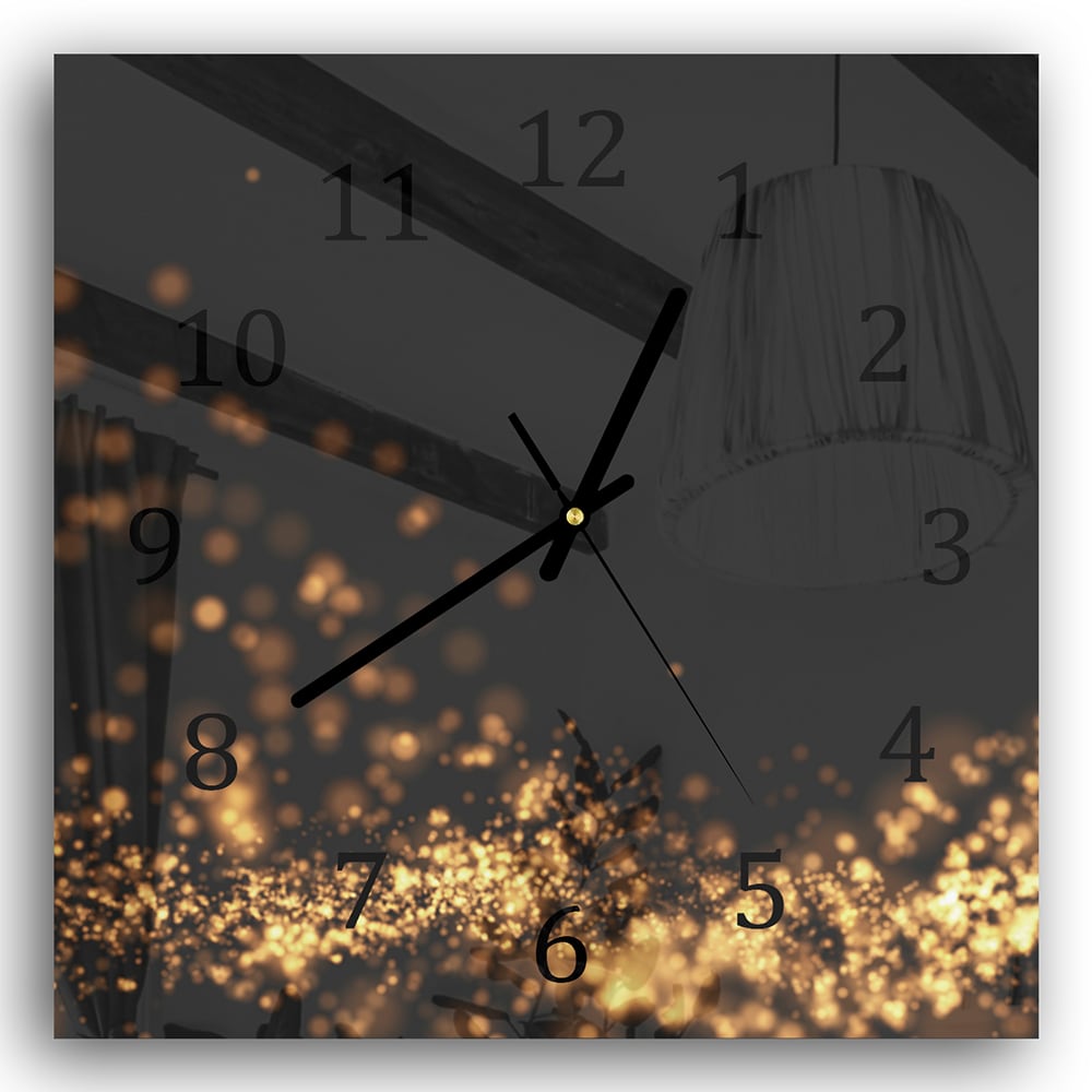 Wandklok 30x30 - Gehard Glas - Gouden Golvende Glitter Achtergrond