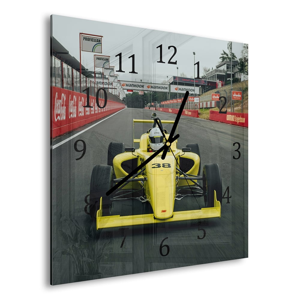 Wandklok 30x30 - Gehard Glas - Open Wheel Race Auto