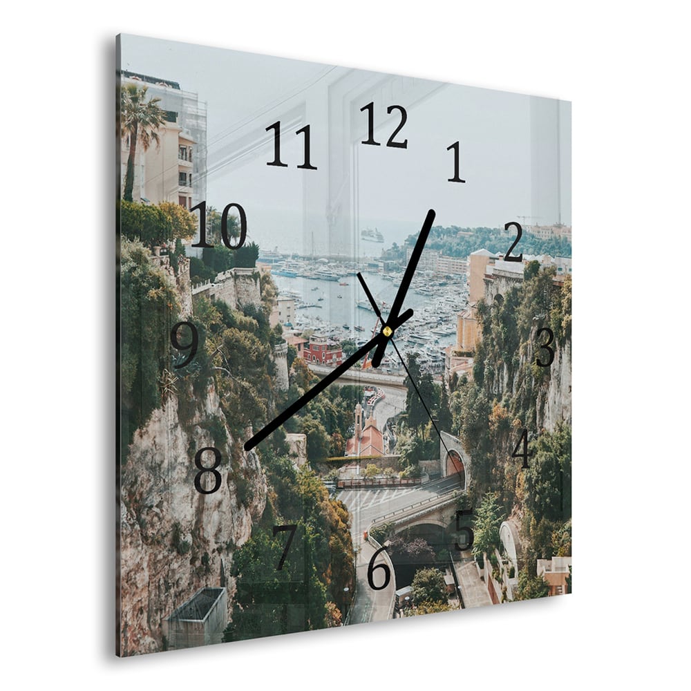 Wandklok 30x30 - Gehard Glas - Uitzicht op Monaco