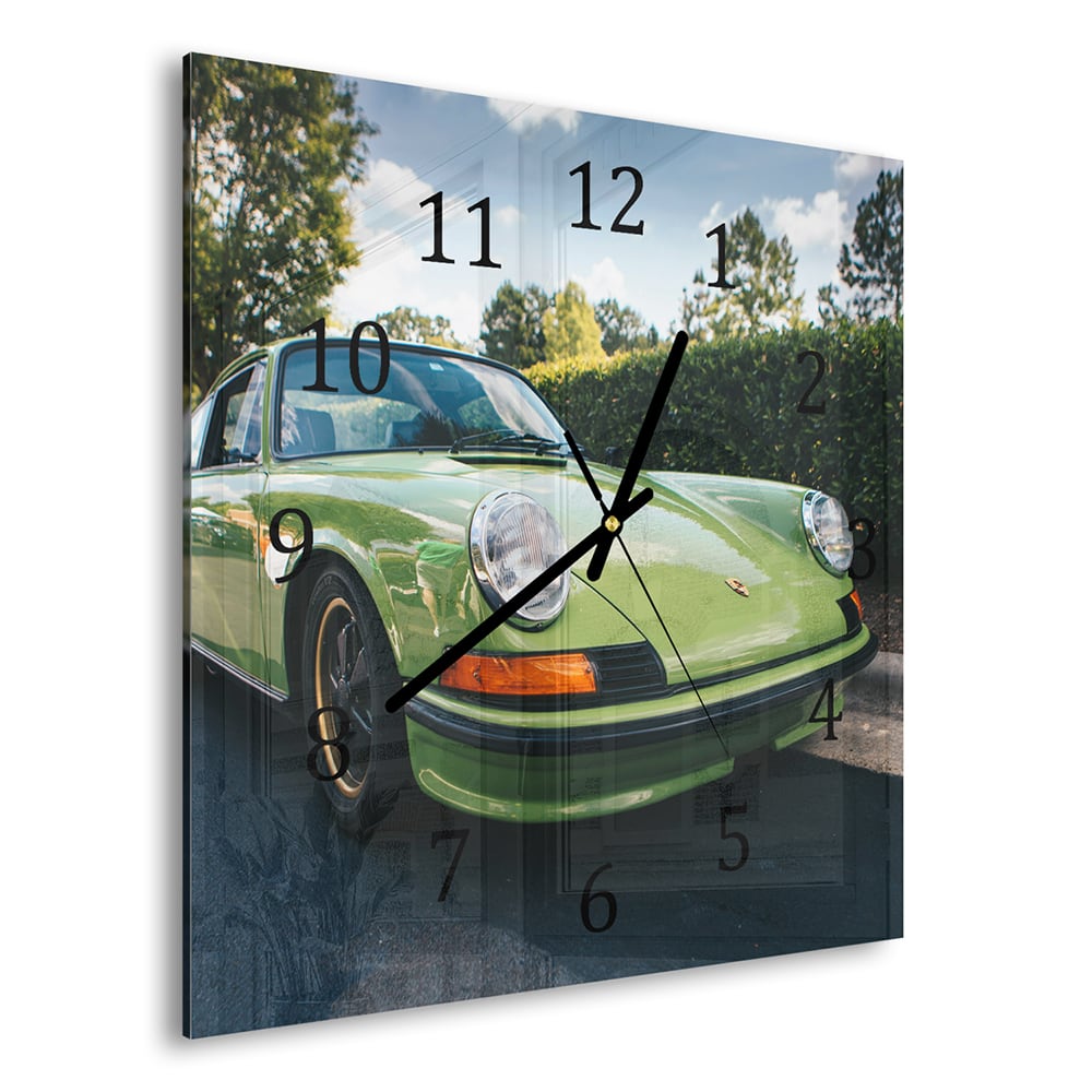 Wandklok 30x30 - Gehard Glas - Porsche 911 1970 Groen