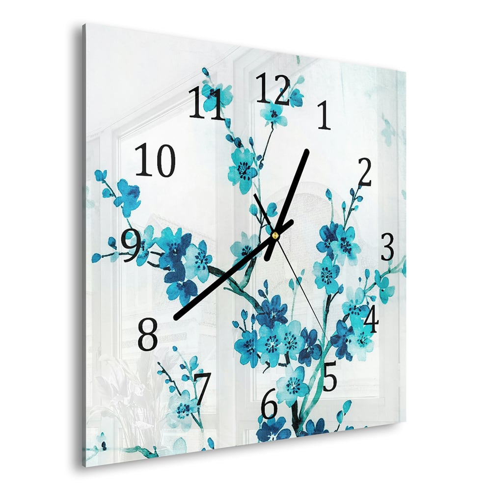 Wandklok 30x30 - Gehard Glas - Waterverf Schilderij Bauwe Bloemen