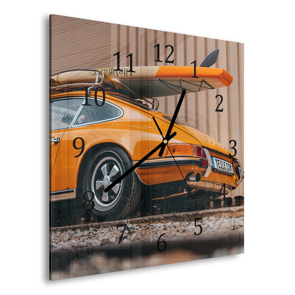 Wandklok 30x30 - Gehard Glas - Porsche met Surfboard