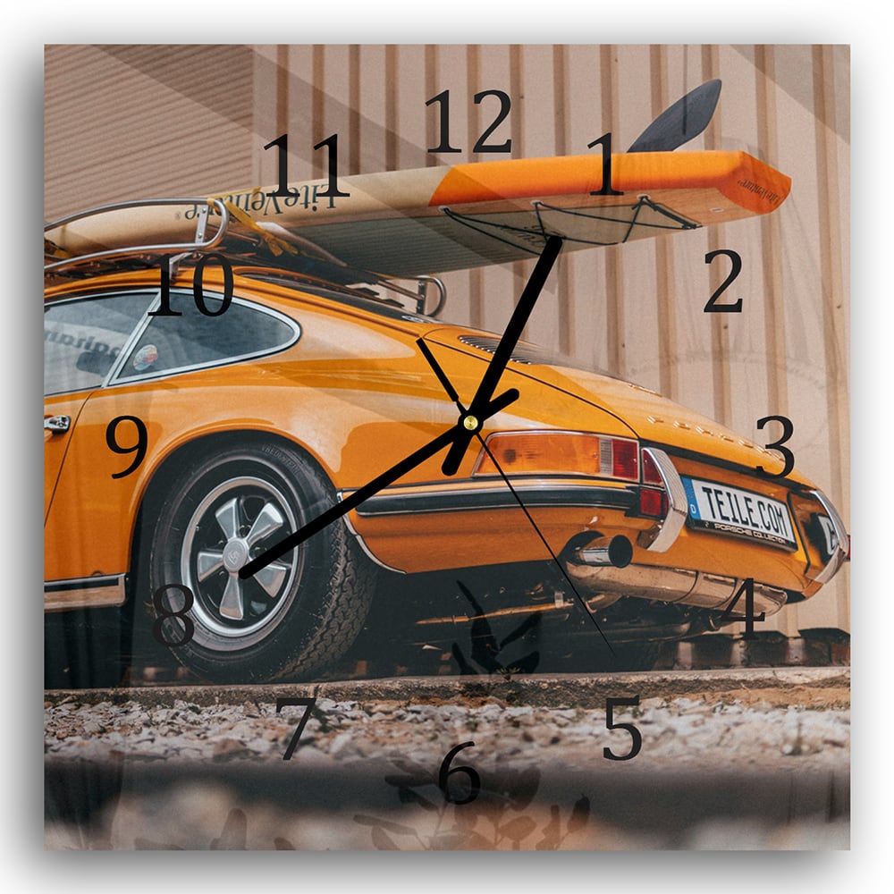 Wandklok 30x30 - Gehard Glas - Porsche met Surfboard