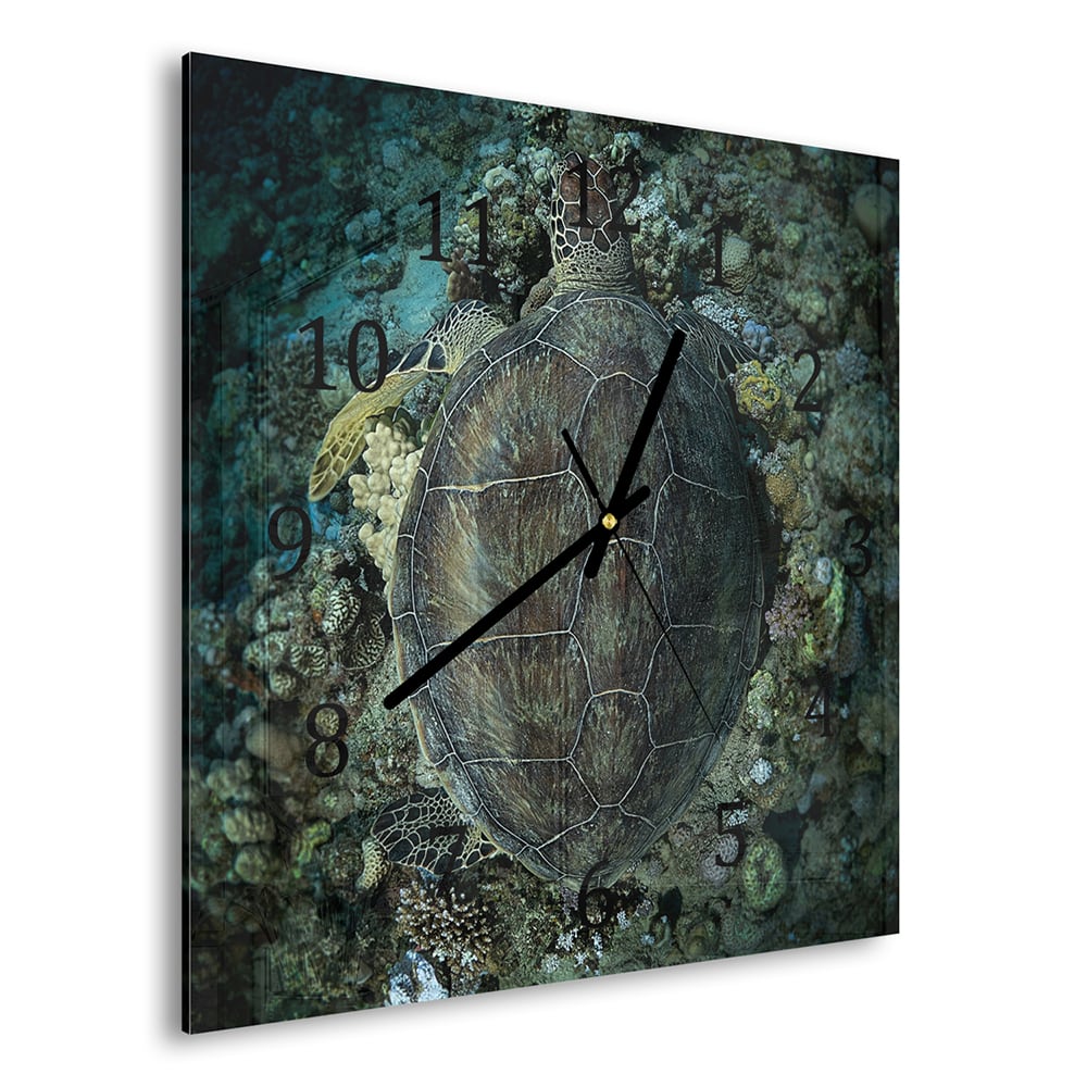 Wandklok 30x30 - Gehard Glas - Schildpad en Koraal