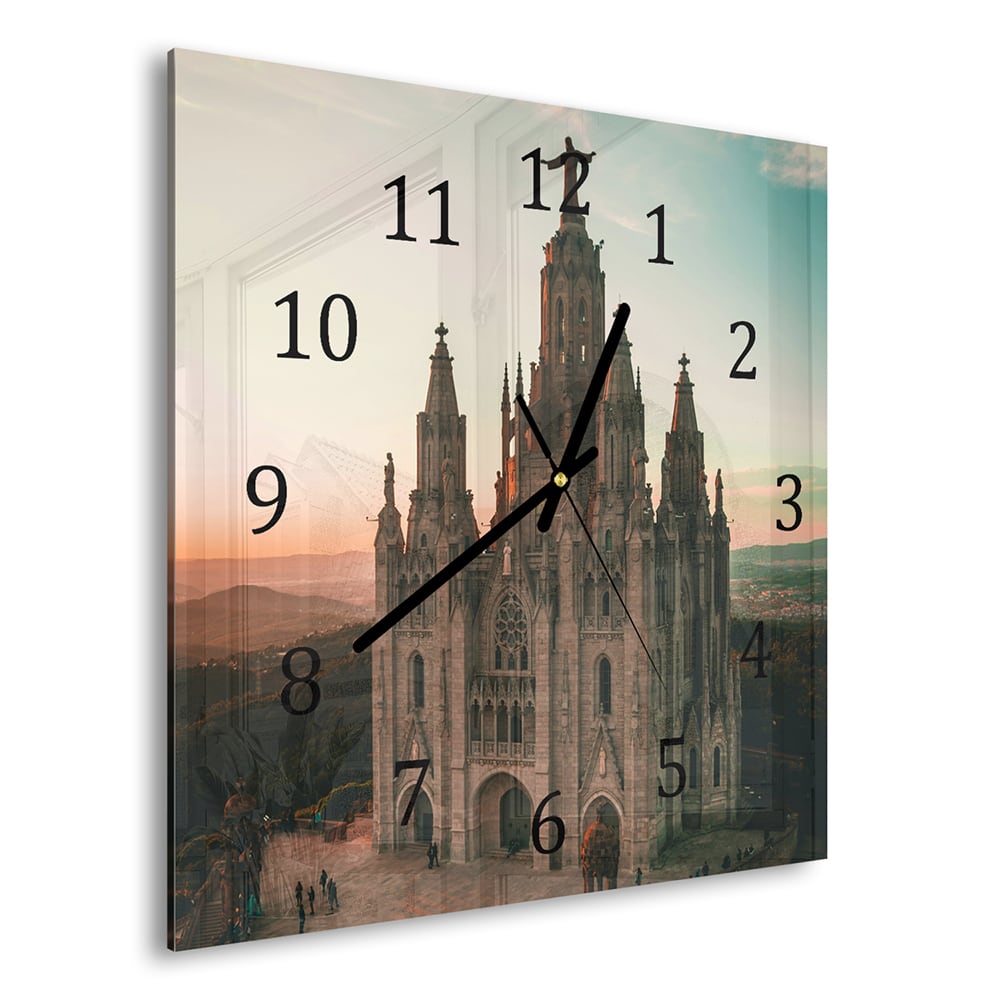 Wandklok 30x30 - Gehard Glas - Tibidabo bij Zonsondergang