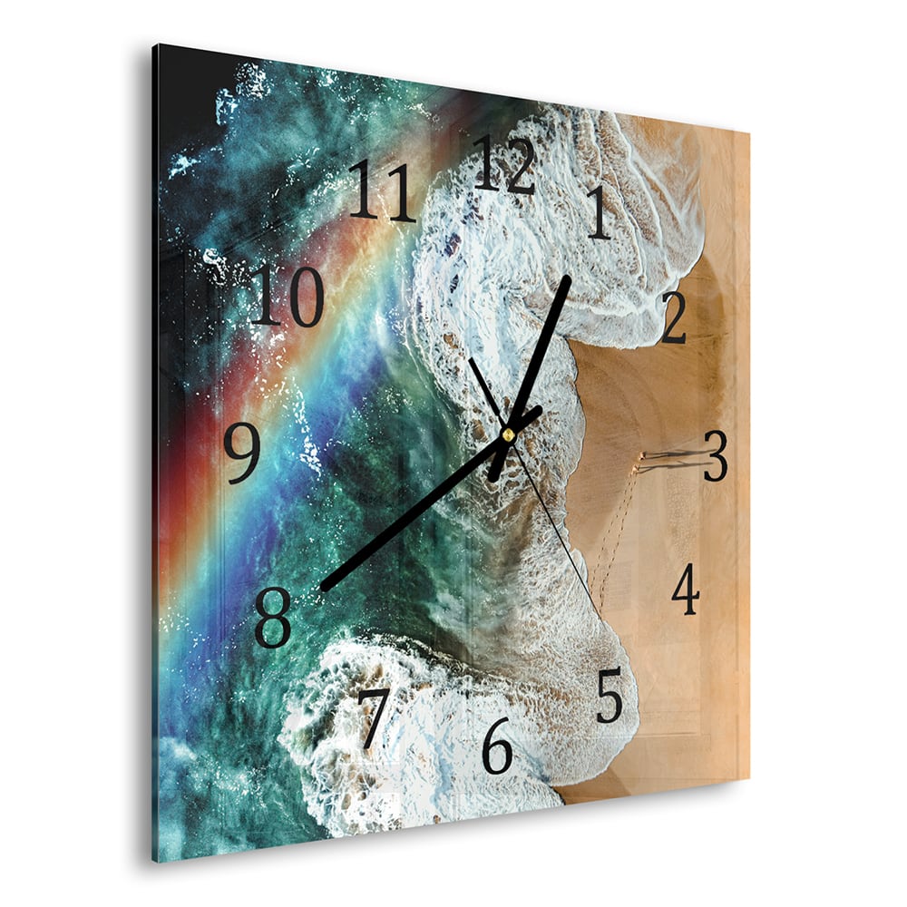 Wandklok 30x30 - Gehard Glas - Regenboog op het Strand