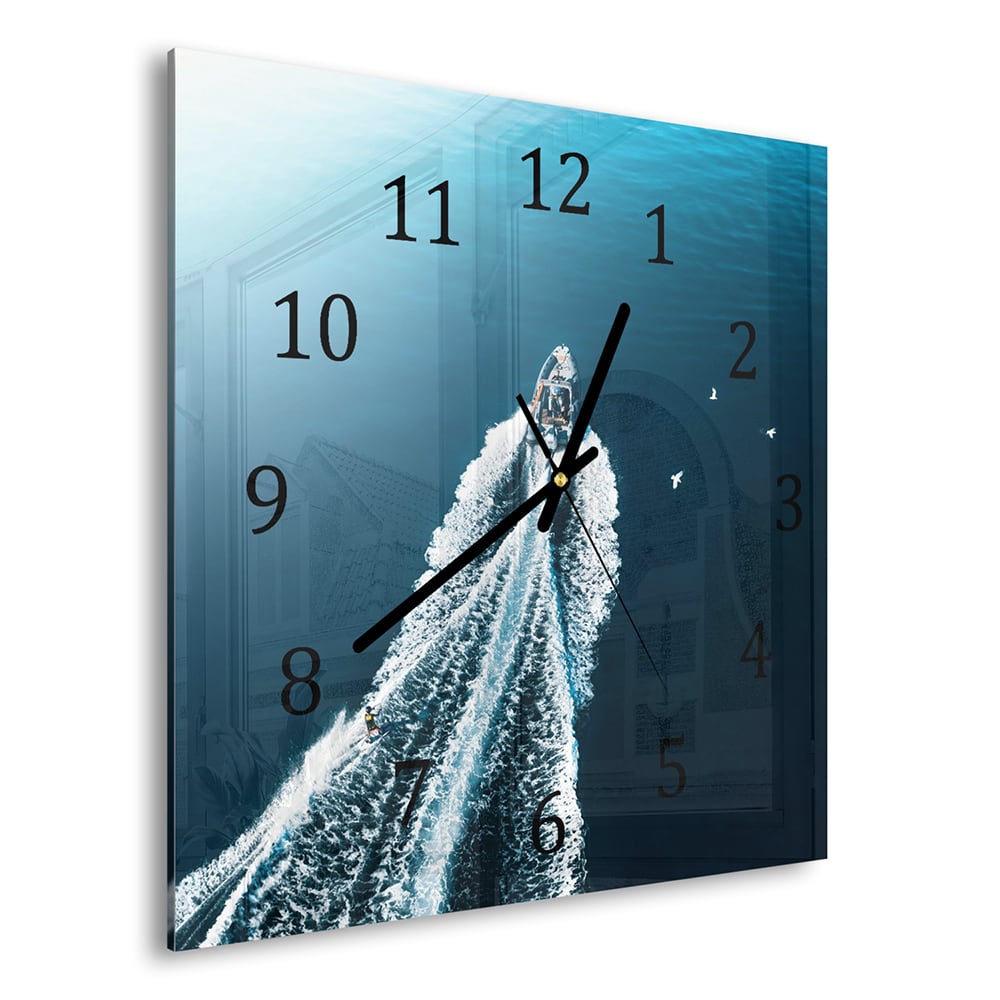 Wandklok 30x30 - Gehard Glas - Rubberboot op het Water