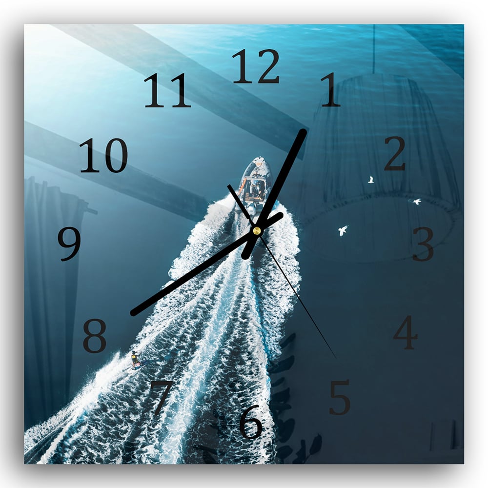 Wandklok 30x30 - Gehard Glas - Rubberboot op het Water