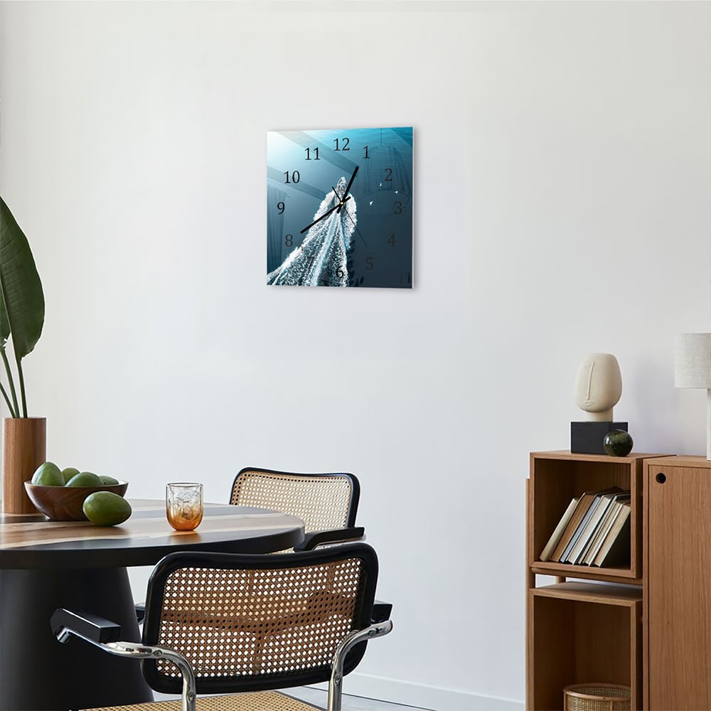 Wandklok 30x30 - Gehard Glas - Rubberboot op het Water