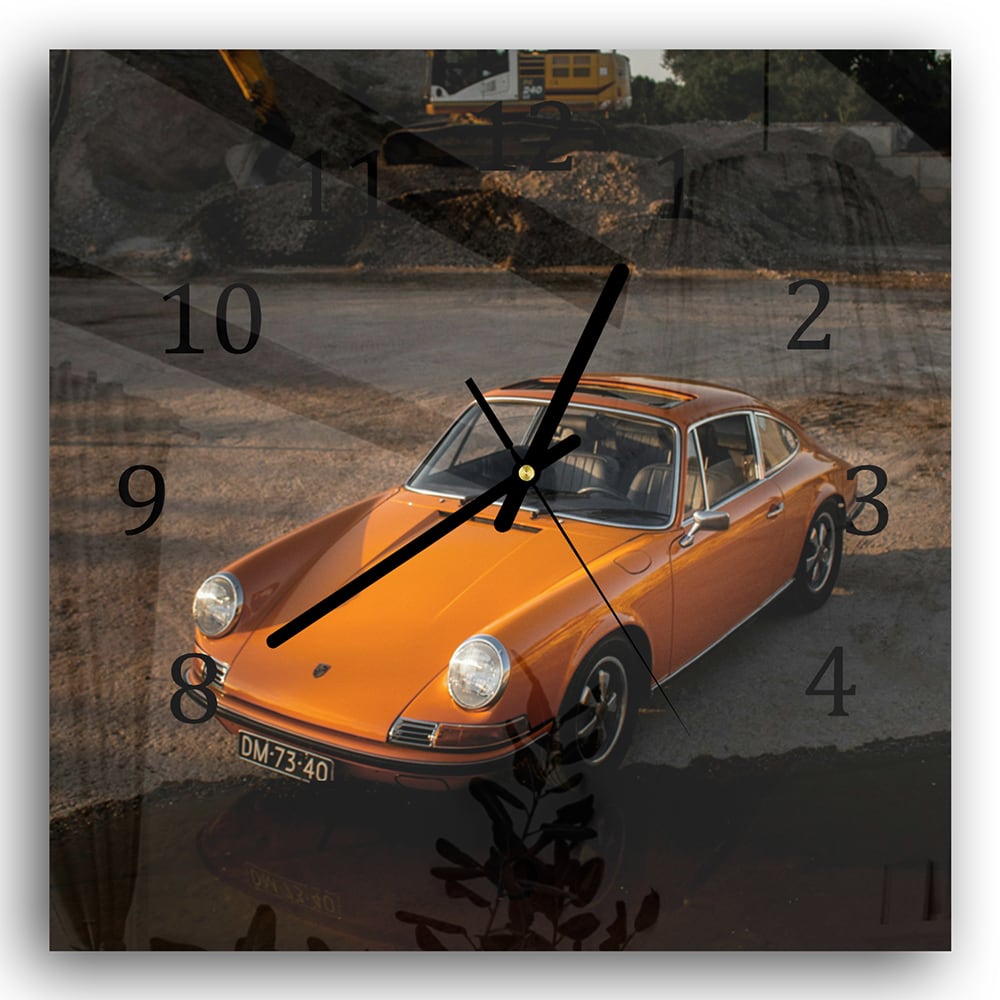 Wandklok 30x30 - Gehard Glas - Oranje Porsche