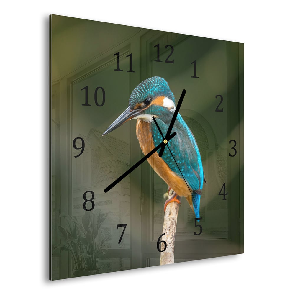 Wandklok 30x30 - Gehard Glas - Kleurrijke ijsvogel