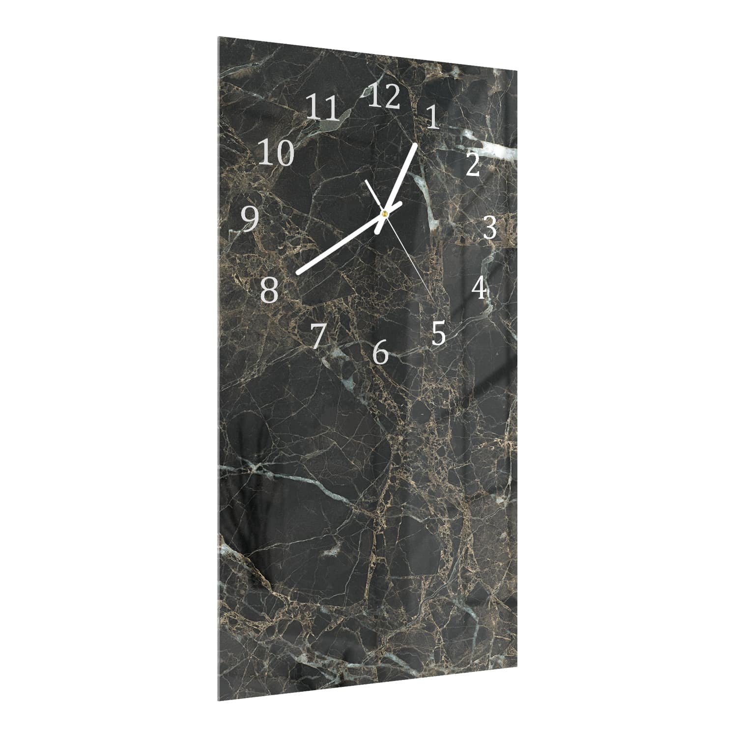 Wandklok 30x60  - Gehard Glas - Zwart Marmer met Witte Aderen