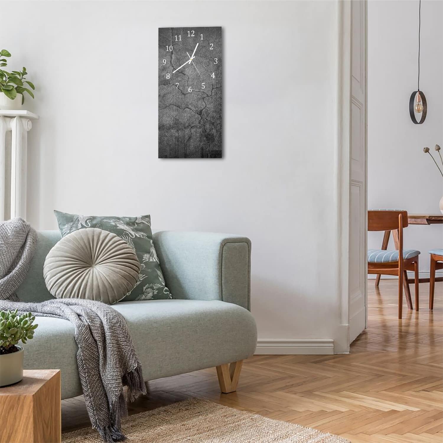 Wandklok 30x60  - Gehard Glas - Zwart Gescheurd Beton