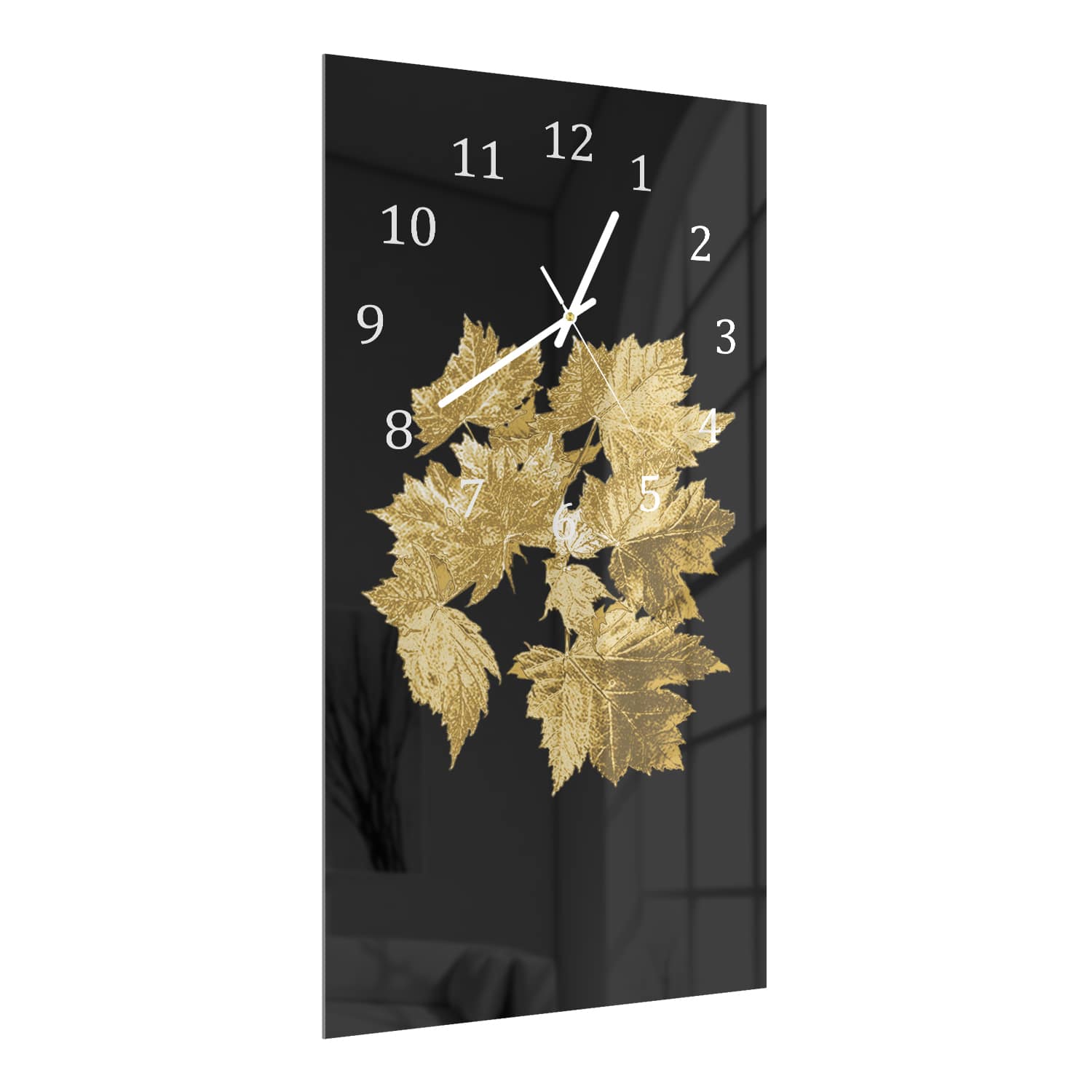 Wandklok 30x60  - Gehard Glas - Gouden Bladeren Patroon