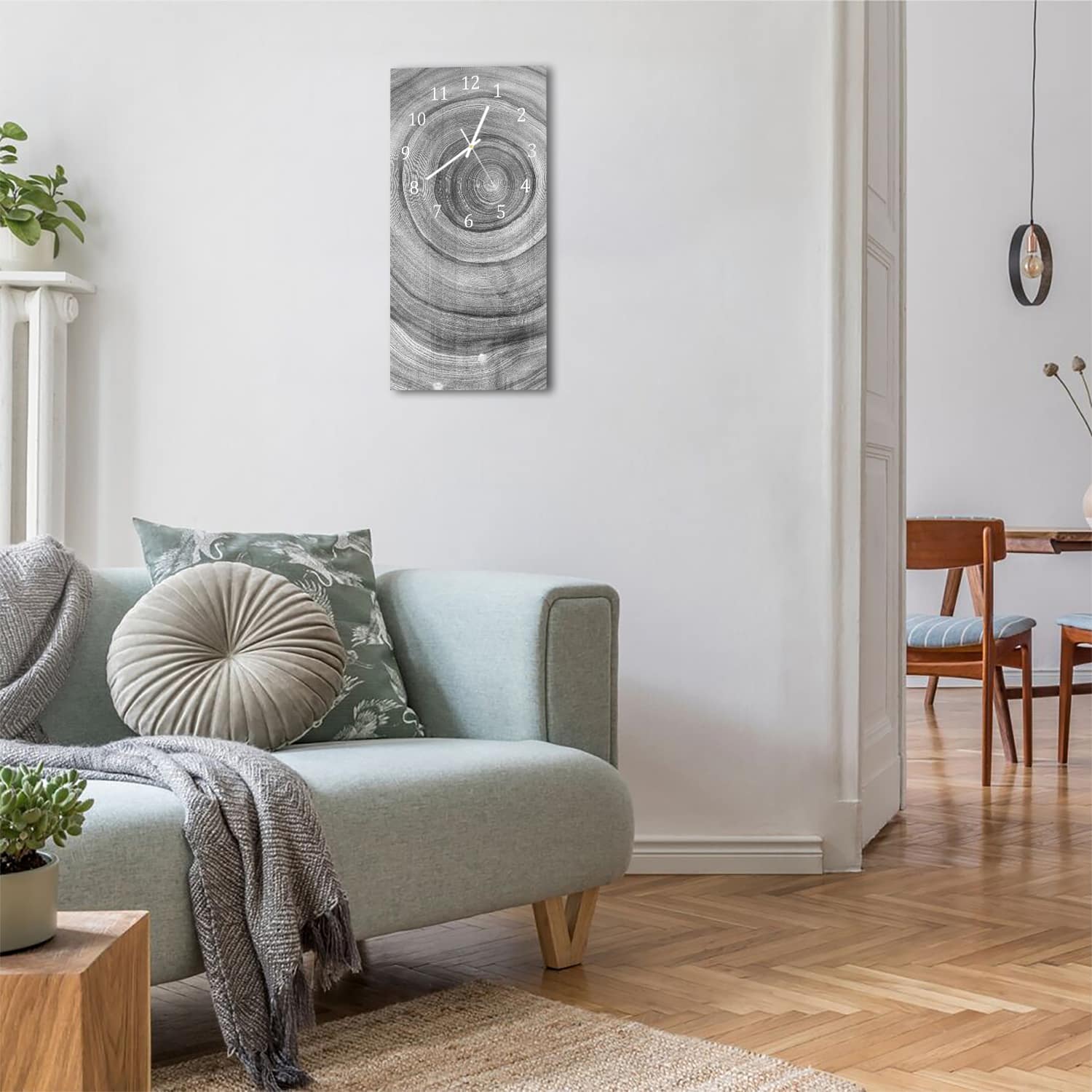 Wandklok 30x60  - Gehard Glas - Zwart-Wit Boomringen