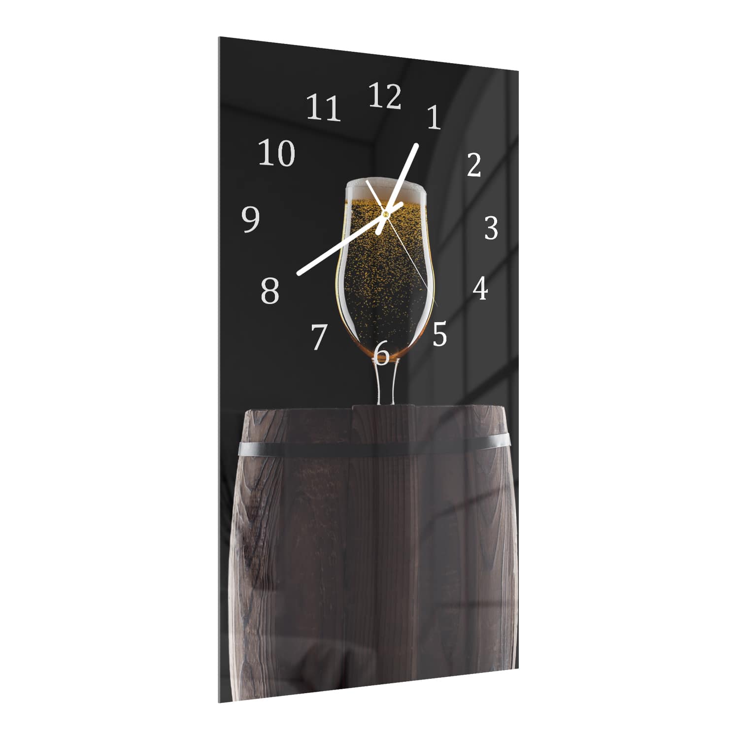 Wandklok 30x60  - Gehard Glas - Bierglas op Houten Vat