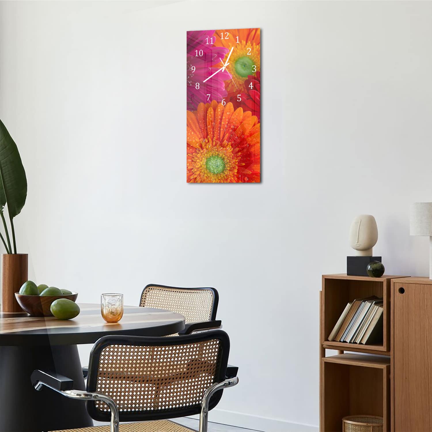 Wandklok 30x60  - Gehard Glas - Stralende Gerbera's