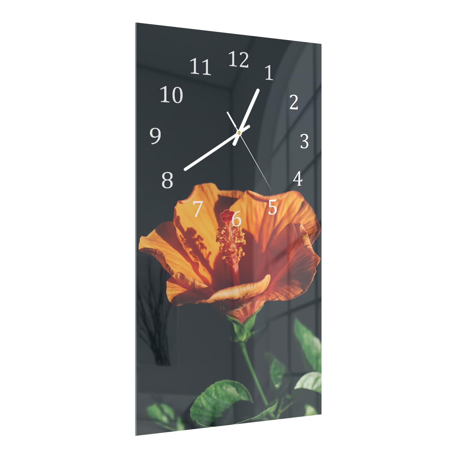 Wandklok 30x60  - Gehard Glas - Oranje Hibiscus