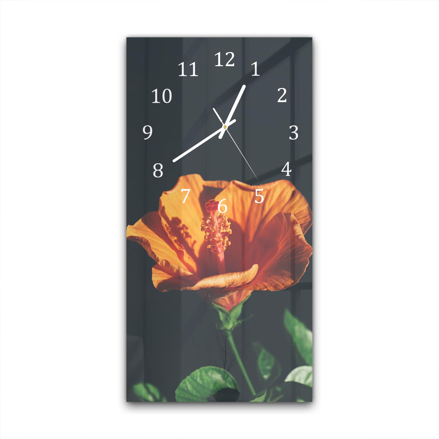 Wandklok 30x60  - Gehard Glas - Oranje Hibiscus